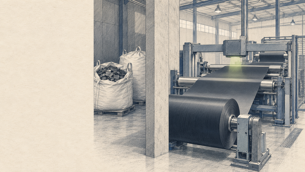 Hand-drawn graphite process threshold with feed bags and a roll-to-roll line