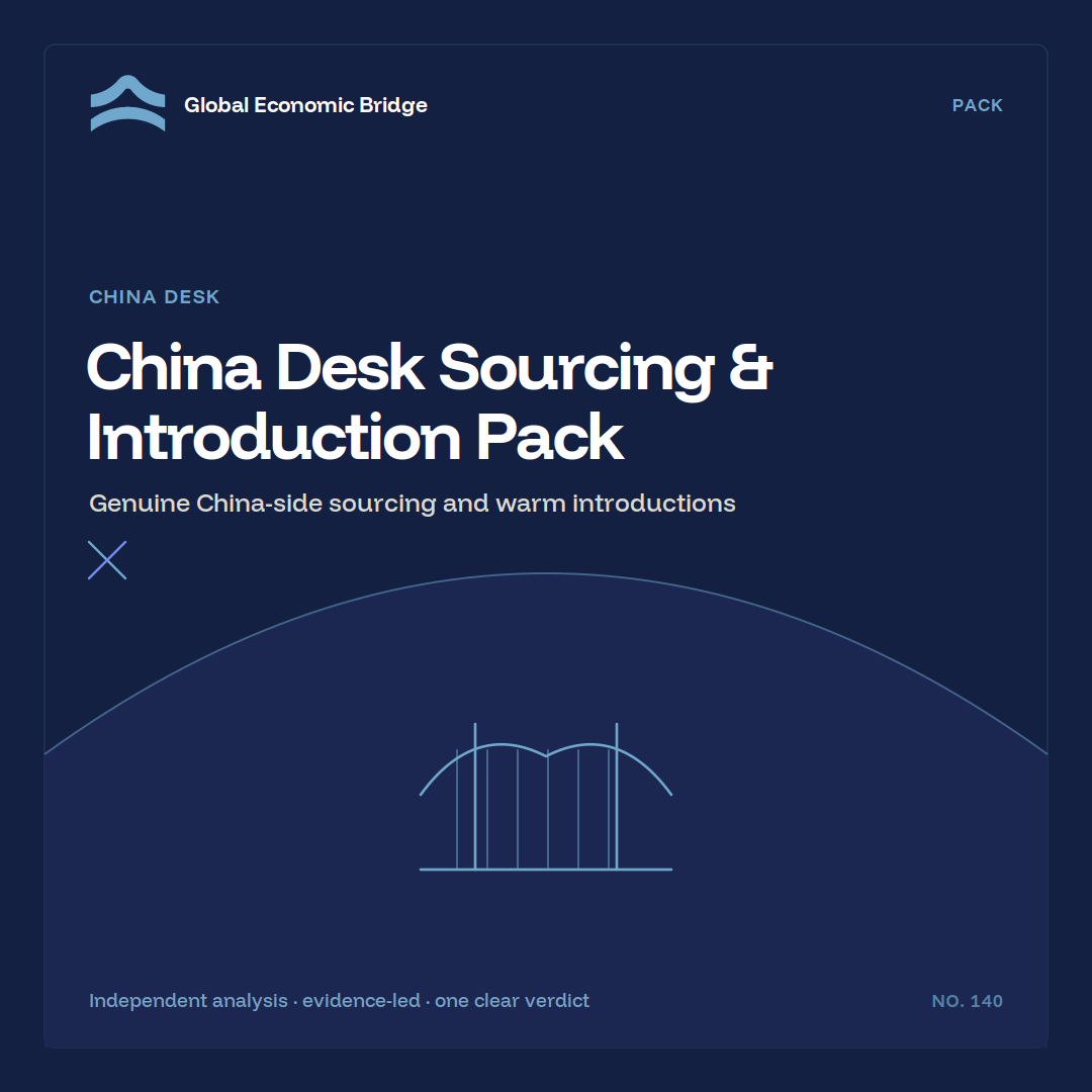 China Desk Sourcing & Introduction Pack, Global Economic Bridge