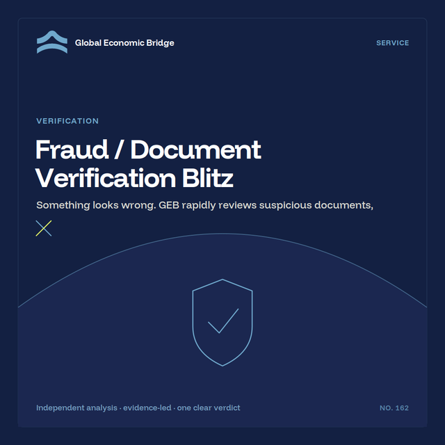 Fraud / Document Verification Blitz, Global Economic Bridge