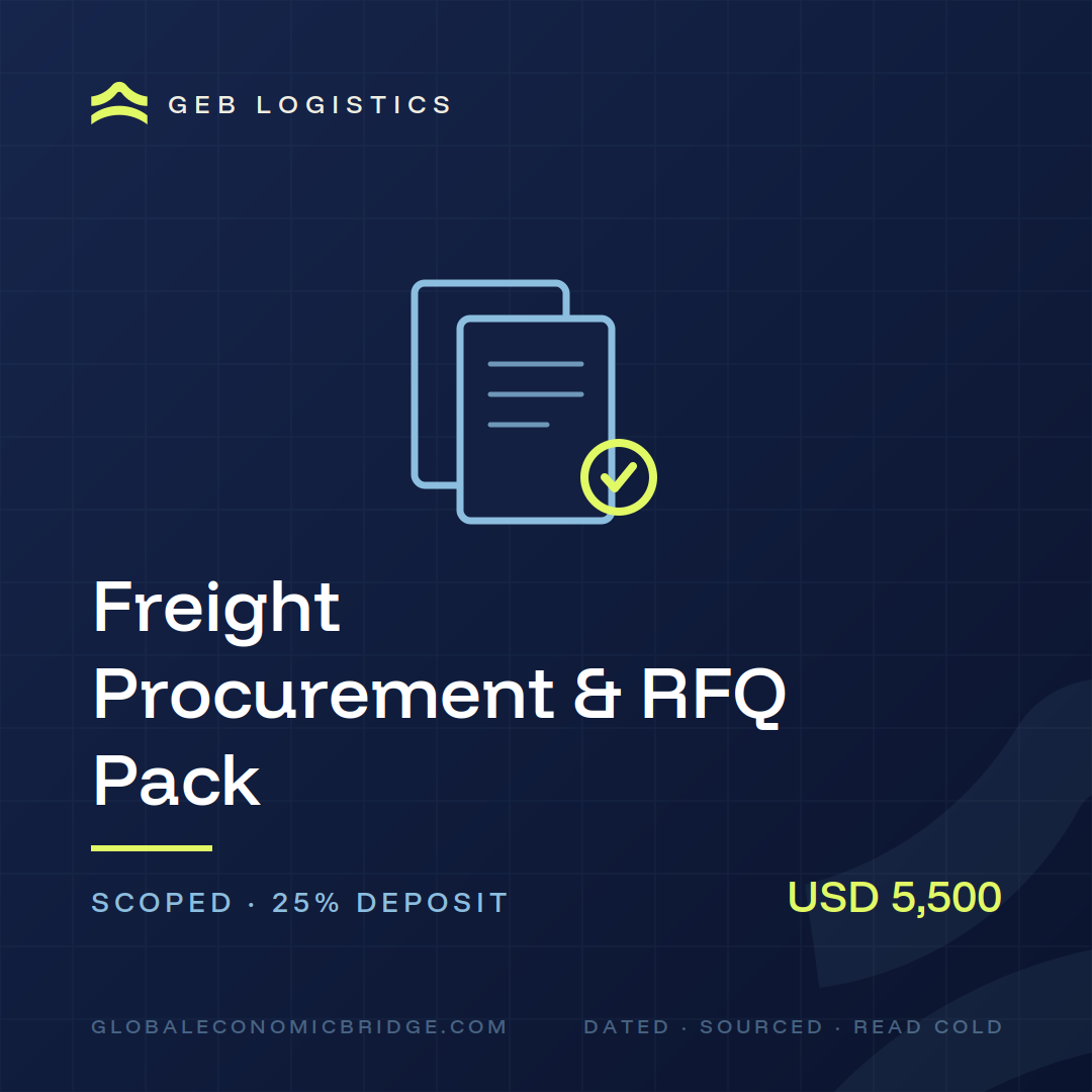Freight Procurement and RFQ Pack product card, GEB Logistics, USD 5,500 scoped with 25 percent deposit