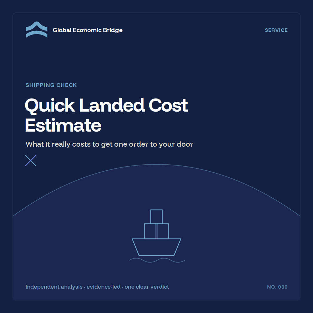 Quick Landed Cost Estimate, Global Economic Bridge