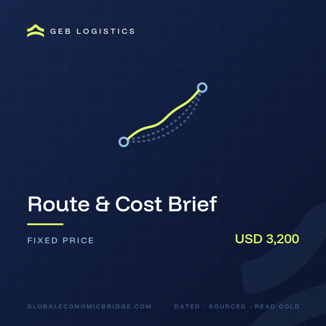 Route and Cost Brief product card, GEB Logistics, USD 3,200 fixed price